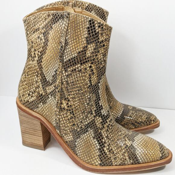 Free People 38 Barclay Brown Snake Embossed brown tan leather ankle boot western - Picture 6 of 8